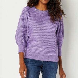 NEW Liz Claiborne Purple Crew Neck Sweater with 3/4 Sleeves Size Large